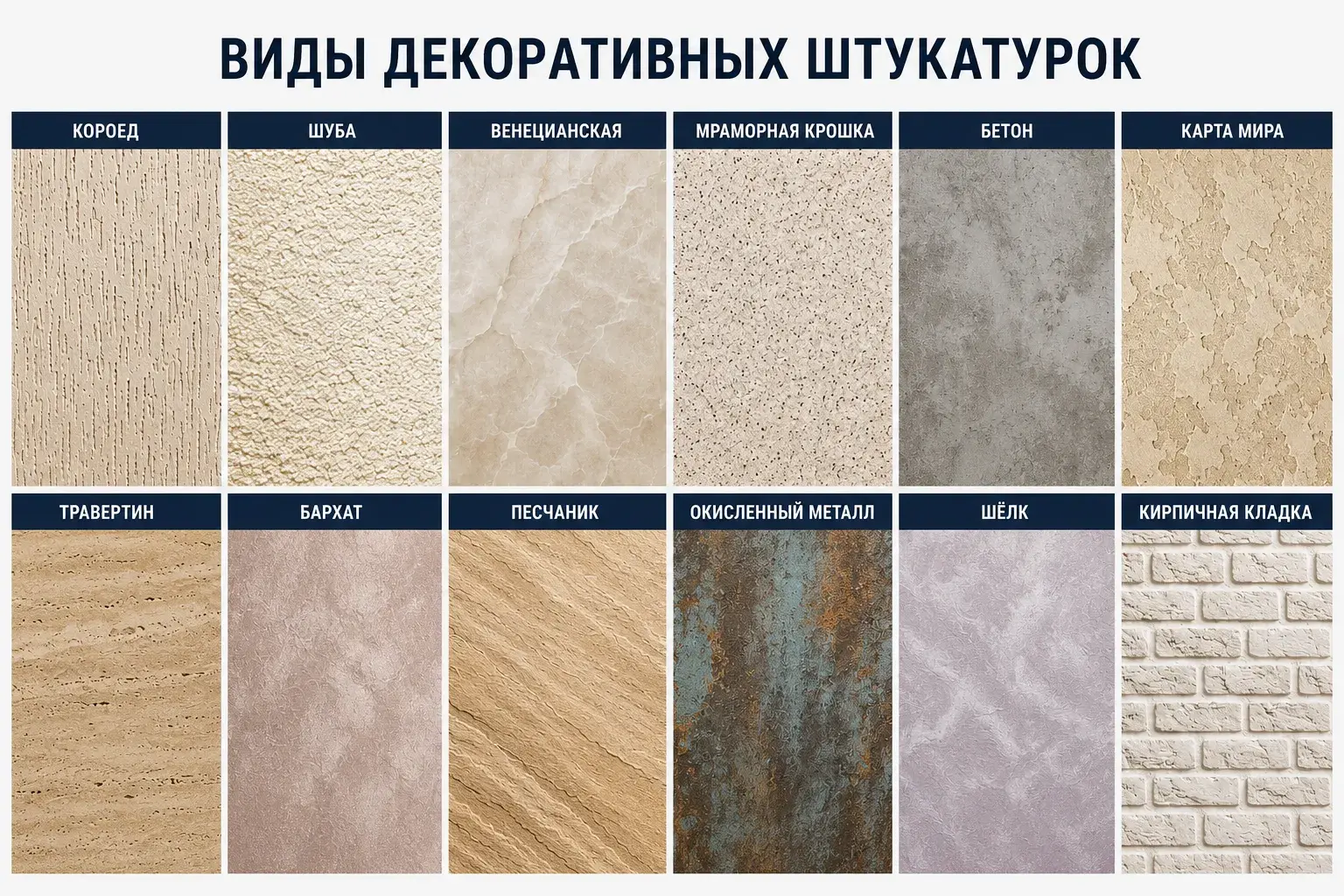 Виды декоративных штукатурок